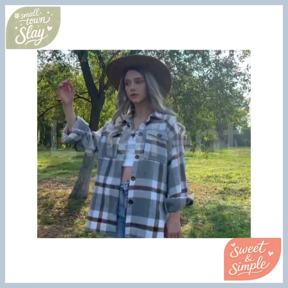 Oversized Wool Blend Flannel Shacket Button Down … - image 5